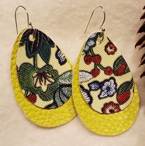 HANDMADE Floral double layer faux leather earrings!!